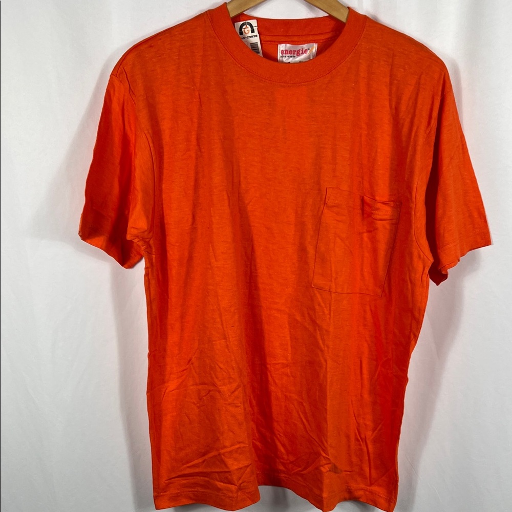 Vintage 90’s Energie Currents Women’s Orange Pocket T-Shirt Large Short Sleeve